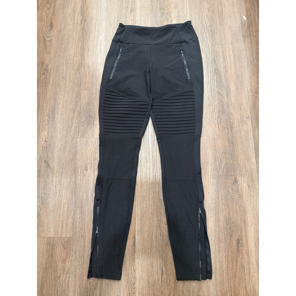 Athleta Headlands Hybrid Moto Tight Black Hiking Leggings 6T Tall Ribbed Zips